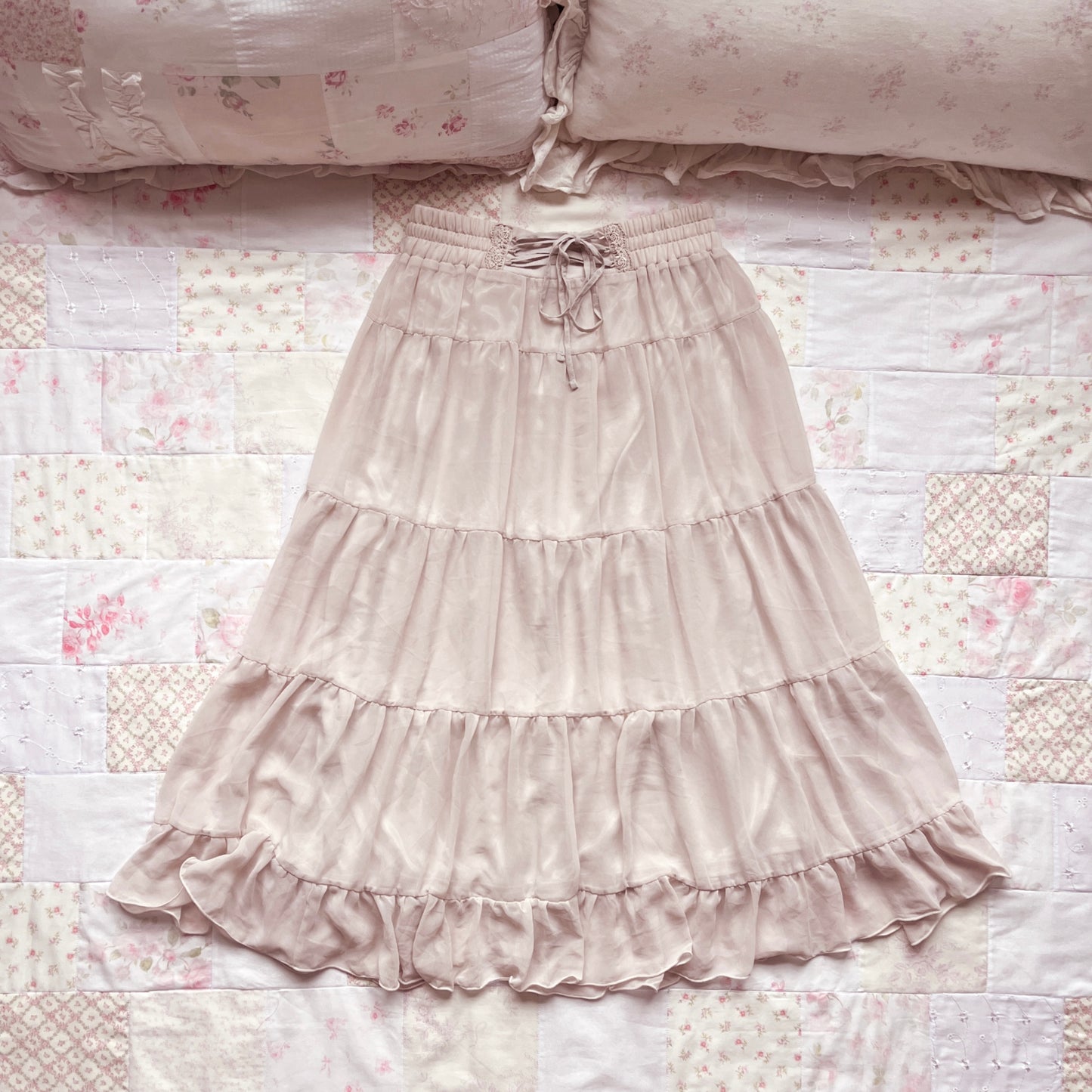 tan chiffon midi skirt