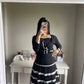 black tiered ribbon accent midi skirt