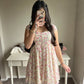 cream and pink floral chiffon dress