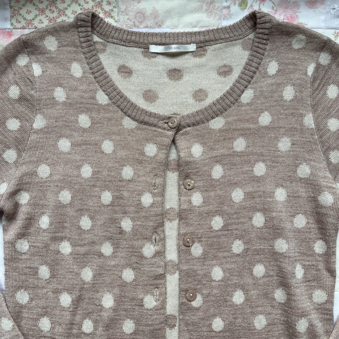 milk tea polka dot cardigan