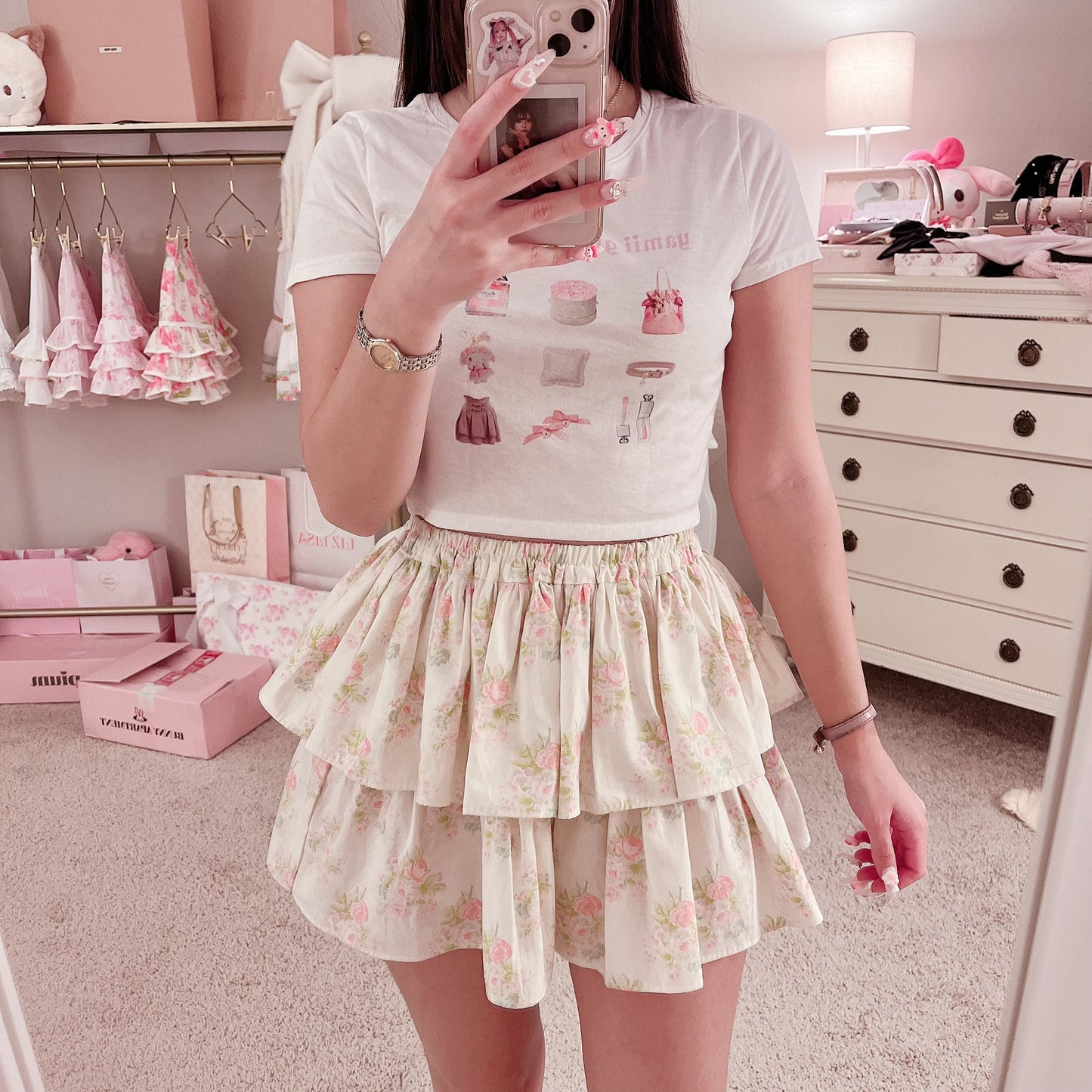 cream roses skirt