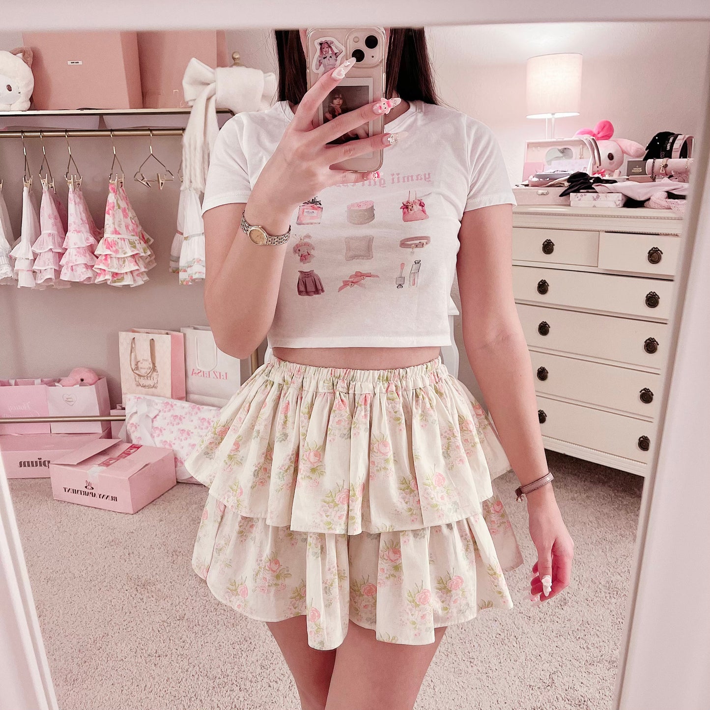 cream roses skirt