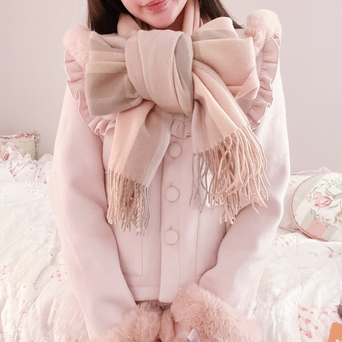 pink and brown check scarf