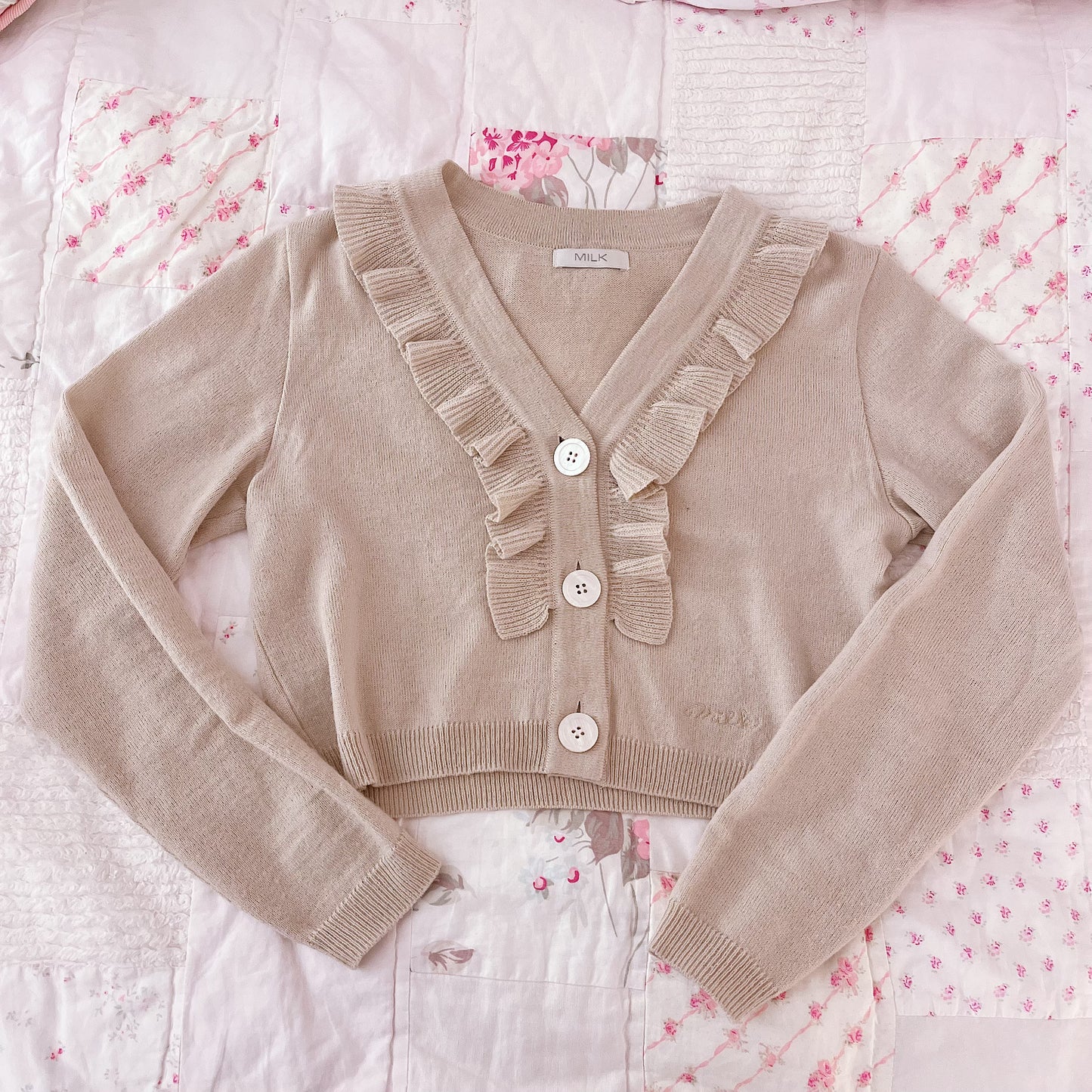 milk tan cropped cardigan