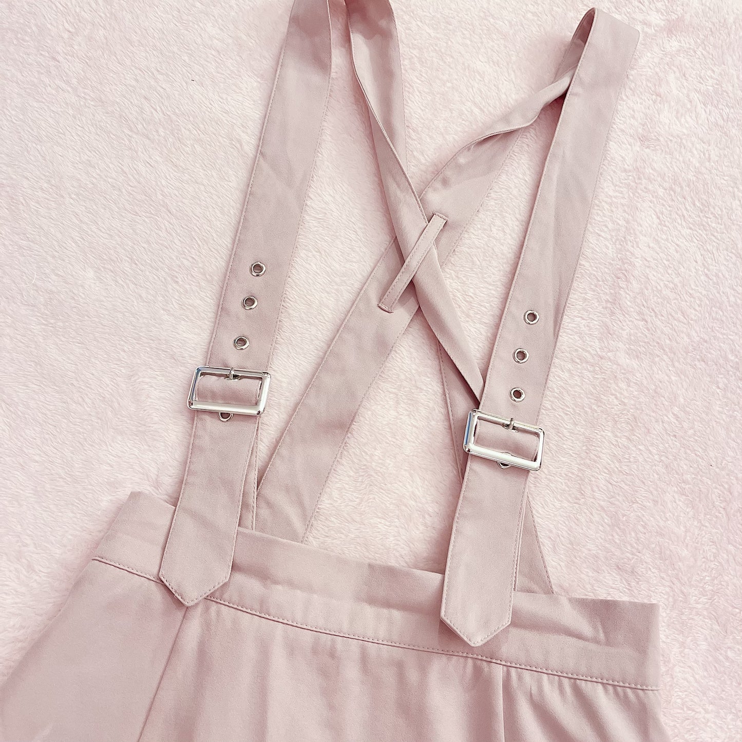 mauve pink suspenders skirt