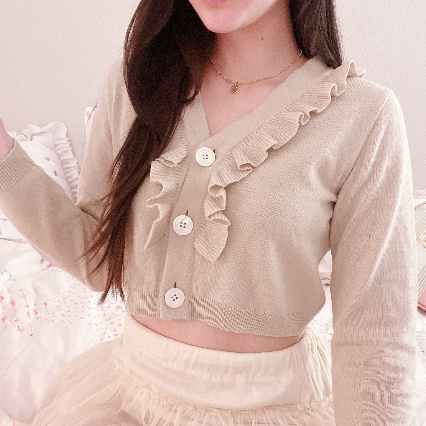 milk tan cropped cardigan