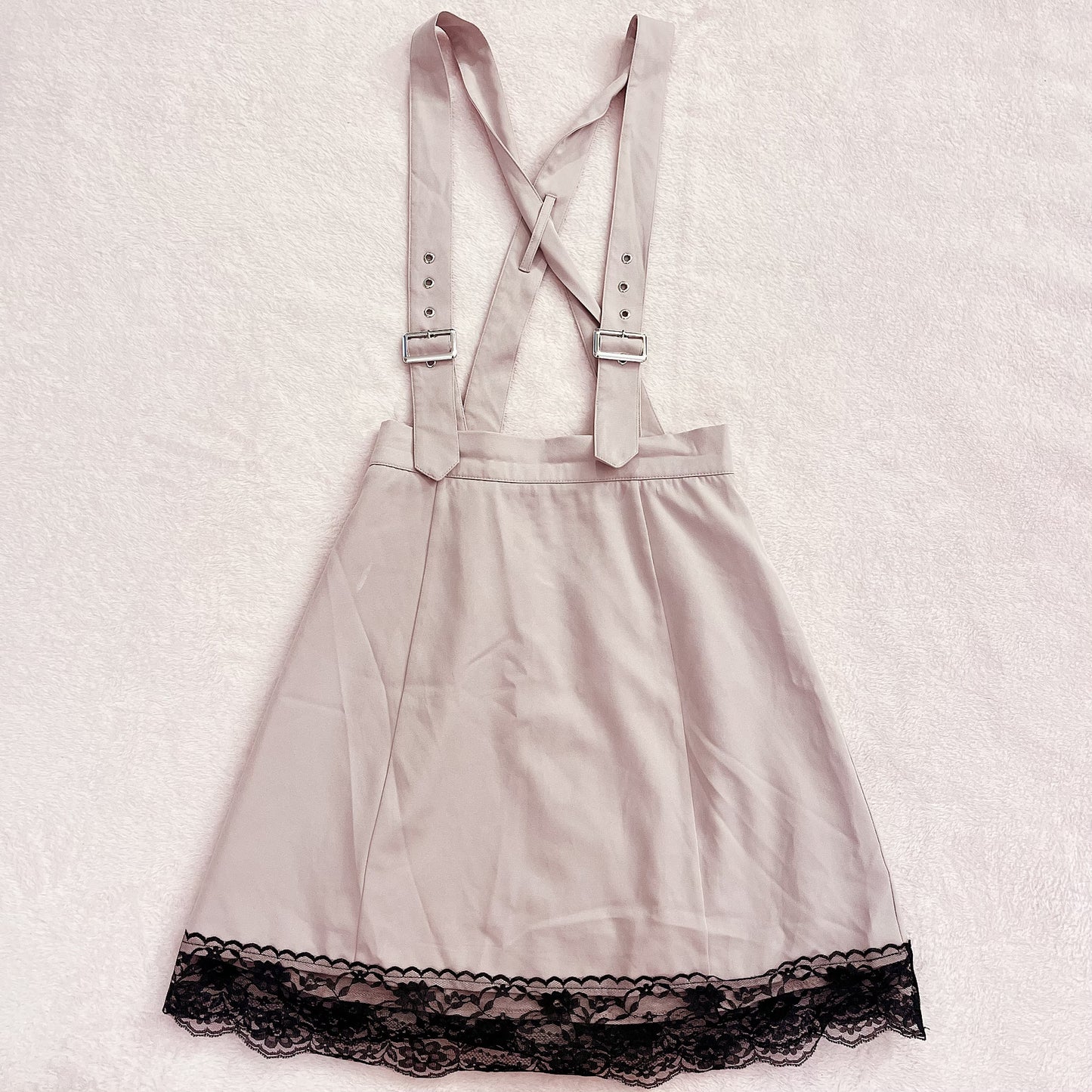 mauve pink suspenders skirt