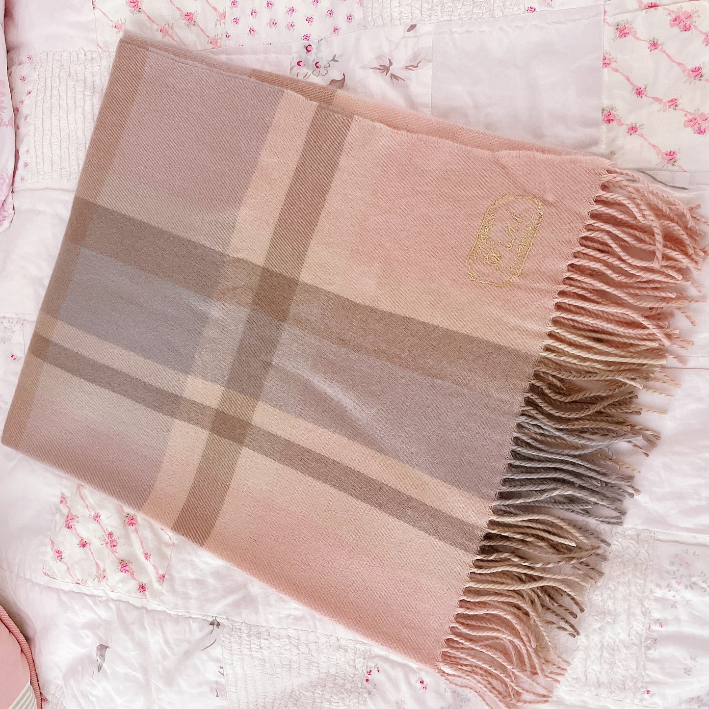 pink and brown check scarf